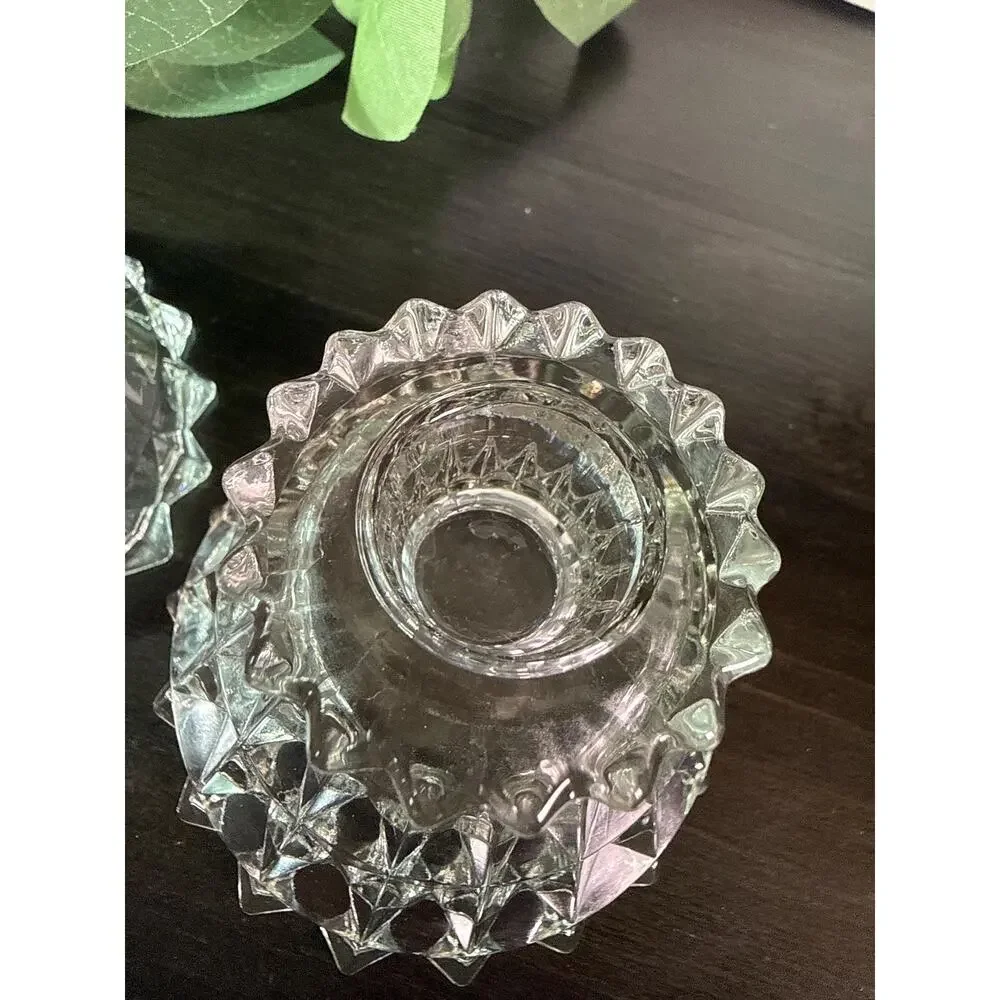 Vintage Jeannette Glass Windsor Candlestick Holders, Set of 2